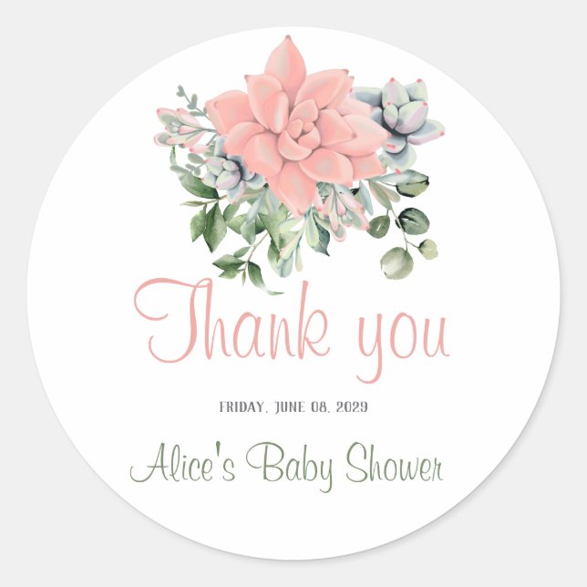 Pegatina Redonda Coral verde botánico suculento moderno (Anverso)