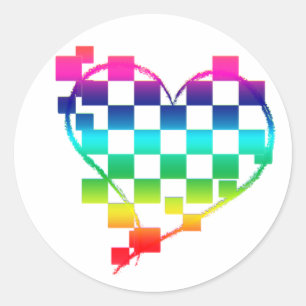 Pegatina Redonda corazón a cuadros. v1.