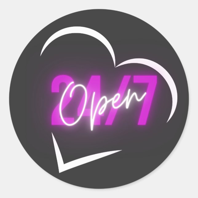 PEGATINA REDONDA CORAZÓN ABIERTO 24/7 (Anverso)