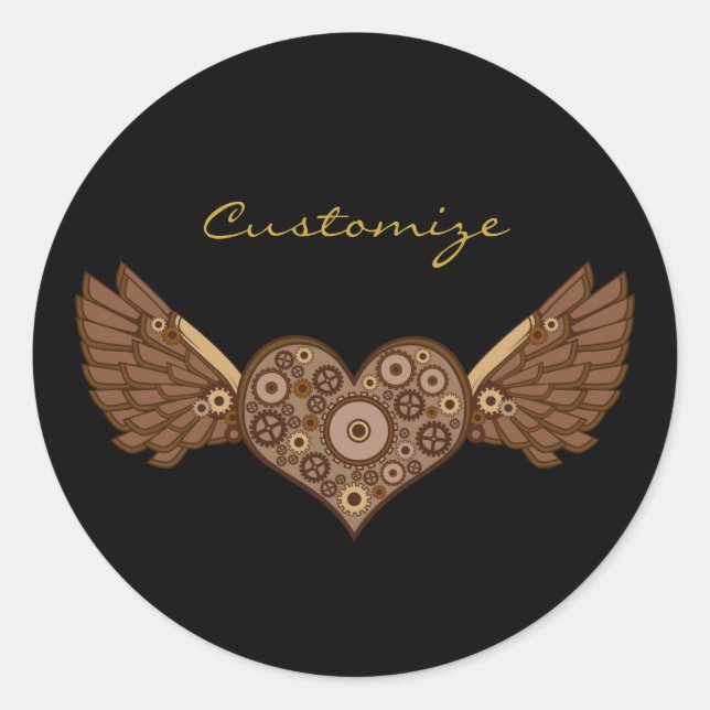 Pegatina Redonda Corazón alado Steampunk con Gears Thunder_Cove (Anverso)