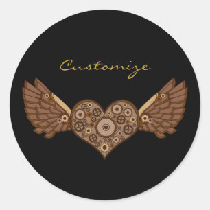 Pegatina Redonda Corazón alado Steampunk con Gears Thunder_Cove