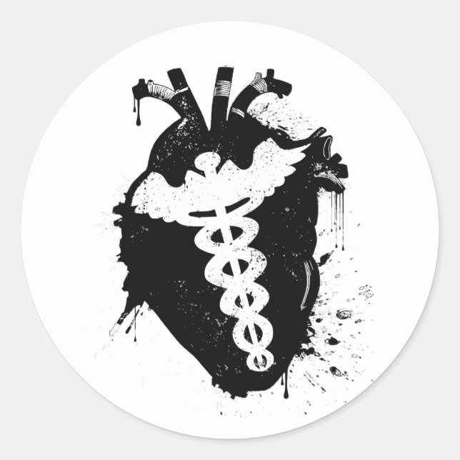 Pegatina Redonda corazón anatómico caduceus (Anverso)