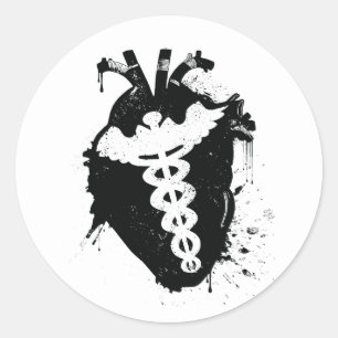 Pegatina Redonda corazón anatómico caduceus