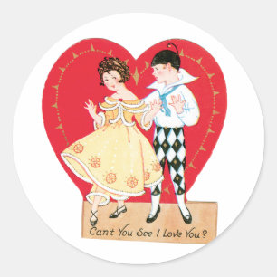Pegatina Redonda Corazón antiguo de la Pareja de San Valentín
