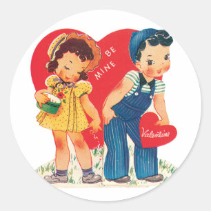 Pegatina Redonda Corazón antiguo de la Pareja de San Valentín