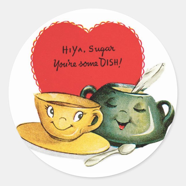 Pegatina Redonda Corazón antiguo de San Valentín (Anverso)