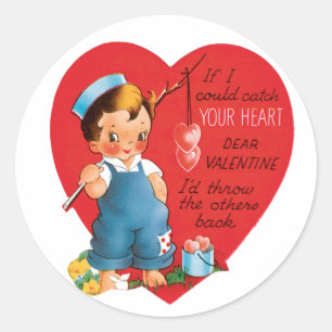 Pegatina Redonda Corazón antiguo de San Valentín