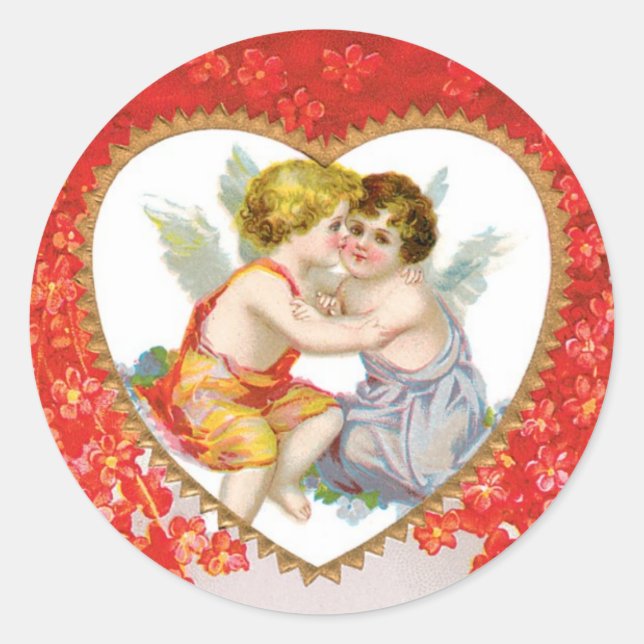 Pegatina Redonda Corazón antiguo de San Valentín (Cupido) (Anverso)