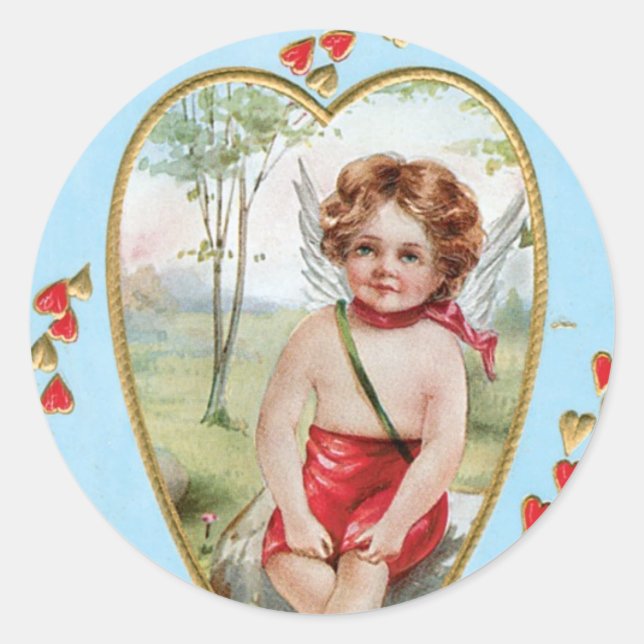 Pegatina Redonda Corazón antiguo de San Valentín (Cupido) (Anverso)