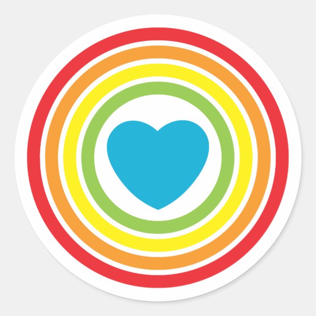 Pegatina Redonda corazón arco iris retro (Anverso)