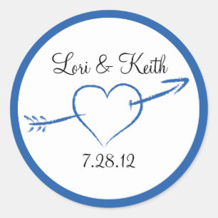 Pegatina Redonda Corazón azul y flecha