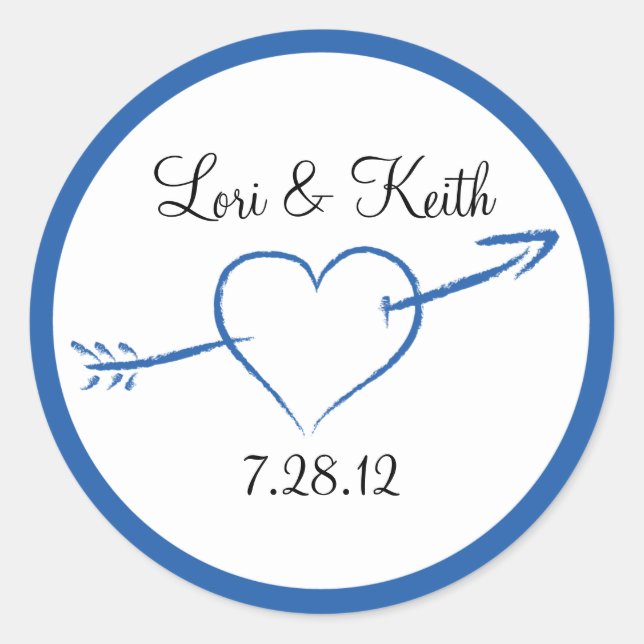 Pegatina Redonda Corazón azul y flecha (Anverso)