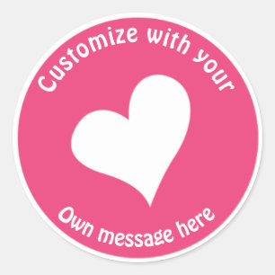 Pegatina Redonda Corazón blanco personalizado sobre rosa