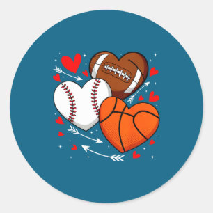 Pegatina Redonda Corazón Bonito Béisbol Baloncesto Fútbol