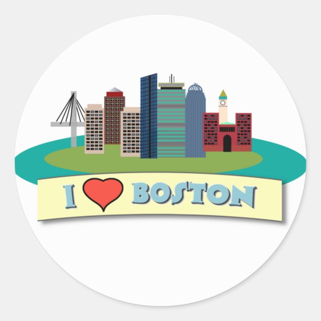 Pegatina Redonda Corazón Boston (Anverso)