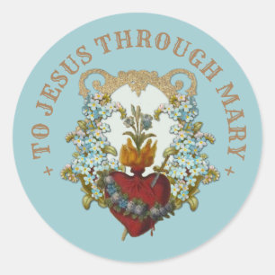Pegatina Redonda Corazón católico de María Oración Religiosa Elegan