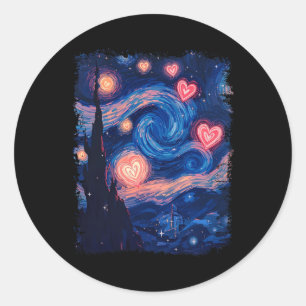 Pegatina Redonda Corazón coincidente de la noche estrellada de Vale