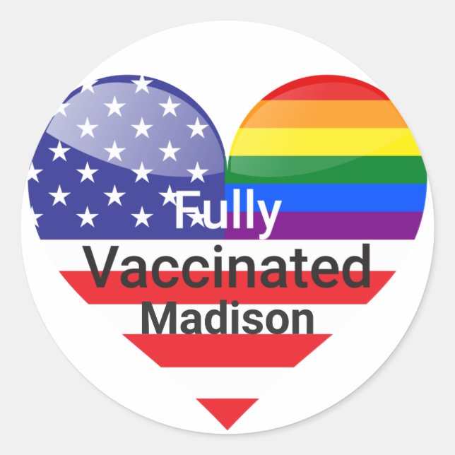 Pegatina Redonda Corazón completamente Vacunado (Anverso)