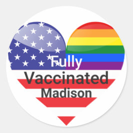 Pegatina Redonda Corazón completamente Vacunado