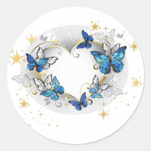 Pegatina Redonda Corazón con Mariposas Morpho