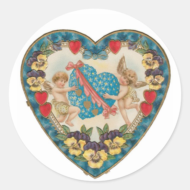Pegatina Redonda Corazón cupido de San Valentín antiguo (Anverso)
