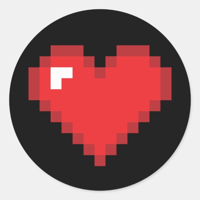 Pegatina Redonda Corazón de 8 bits (Anverso)