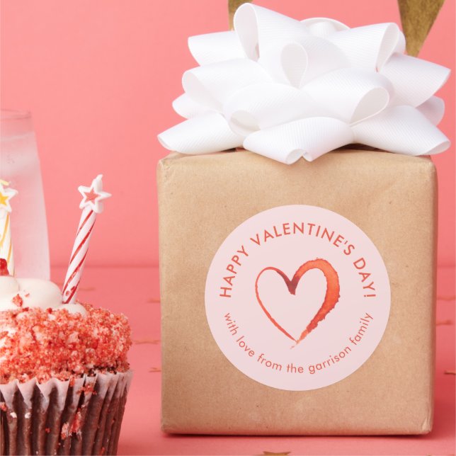 Pegatina Redonda Corazón de Acuarela Feliz Día de San Valentín (Fiesta)