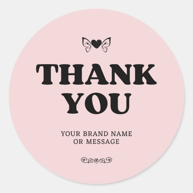 Pegatina Redonda Corazón de Alas de Rosa Claro Agradecido Bodas Neg (Anverso)