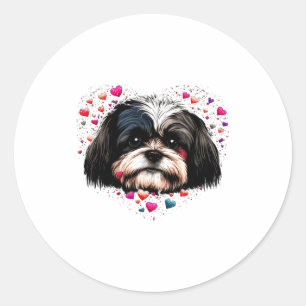 Pegatina Redonda Corazón de amor de Shih Tzu para el día de San Val