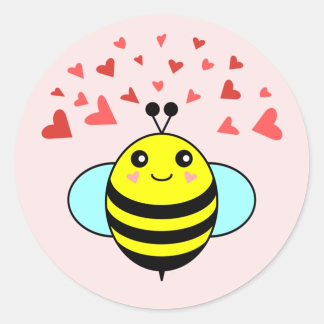 Pegatina Redonda Corazón de Amor Feliz Abeja (Anverso)