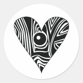 Pegatina Redonda Corazón de amor negro y blanco