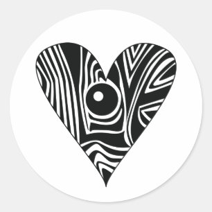 Pegatina Redonda Corazón de amor negro y blanco
