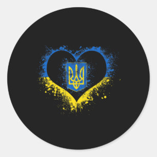 Pegatina Redonda Corazón de amor Ucrania Bandera ucraniana de pie c