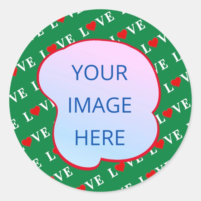 Pegatina Redonda Corazón de AMOR verde (Anverso)