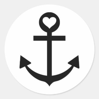 Pegatina Redonda corazón de ancla de capitán