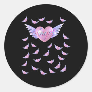 Pegatina Redonda Corazón de ángel con alas