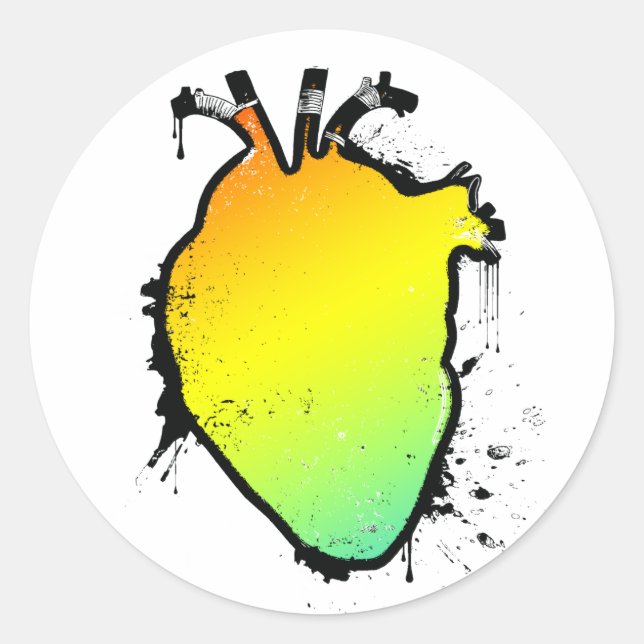 Pegatina Redonda corazón de arco iris (Anverso)