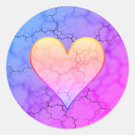 Pegatina Redonda Corazón de arcoiris con marmol