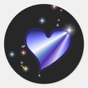 Pegatina Redonda Corazón de arcoiris morado con estrellas