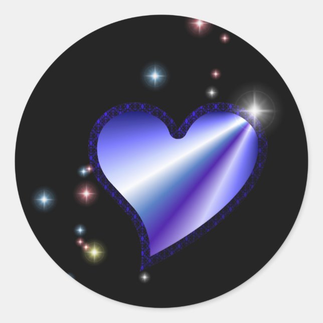 Pegatina Redonda Corazón de arcoiris morado con estrellas (Anverso)