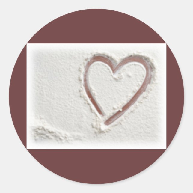 Pegatina Redonda Corazón de arena de playa (Anverso)
