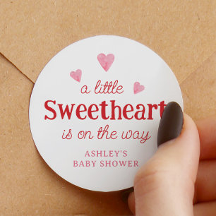 Pegatina Redonda Corazón de Baby Shower, Chica pequeño