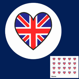 Pegatina Redonda Corazón de bandera británica de San Valentín 