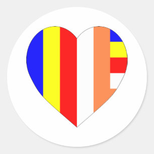 Pegatina Redonda Corazón de bandera budista