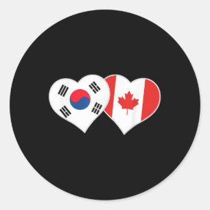 Pegatina Redonda Corazón de bandera coreana canadiense para Corea d