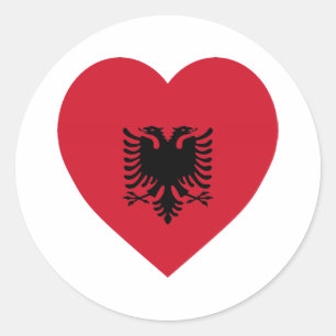 Pegatina Redonda Corazón de bandera de Albania