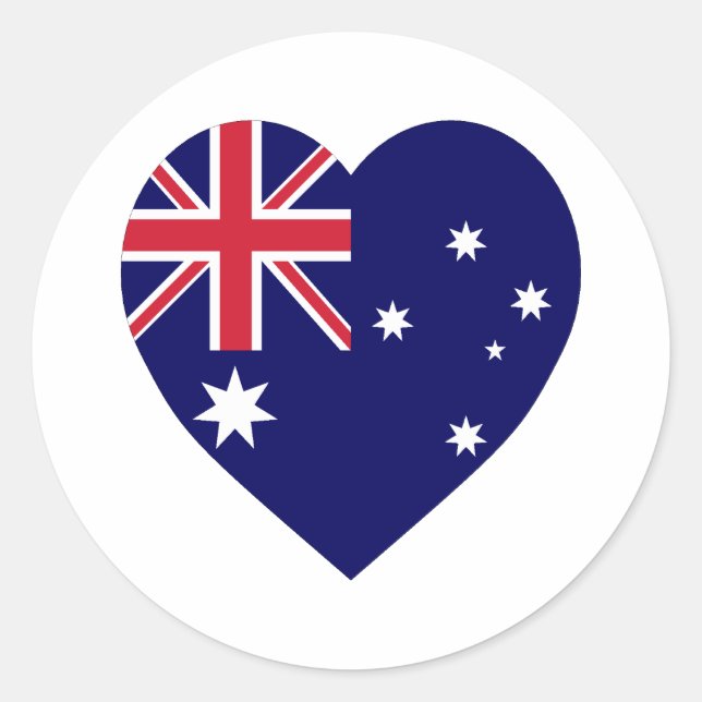 Pegatina Redonda Corazón de bandera de Australia (Anverso)