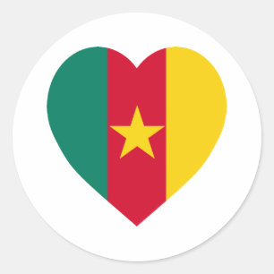 Pegatina Redonda Corazón de bandera de Camerún