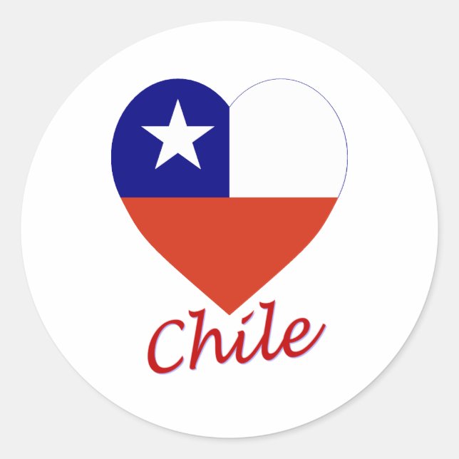 Pegatina Redonda Corazón de bandera de Chile (Anverso)
