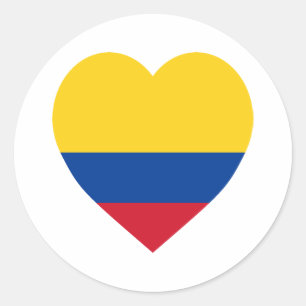 Pegatina Redonda Corazón de bandera de Colombia